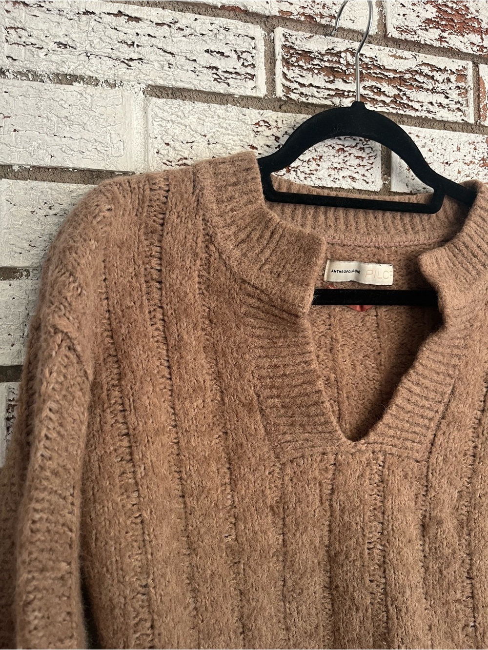 Anthropologie Pilcro Maggie Rib Knit V Neck Sweater Brown Long Sleeve S - Picture 3 of 8